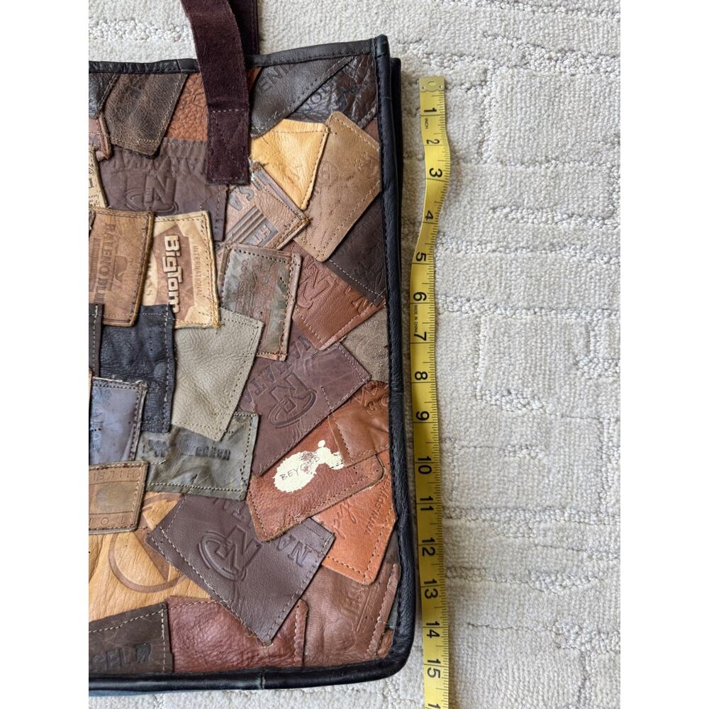 PURSE UNIQUE UPCYCLED LEATHER DESIGNER JEANS TAG LABEL BAG TIRE TRIM PATCHWORK - Picture 11 of 12